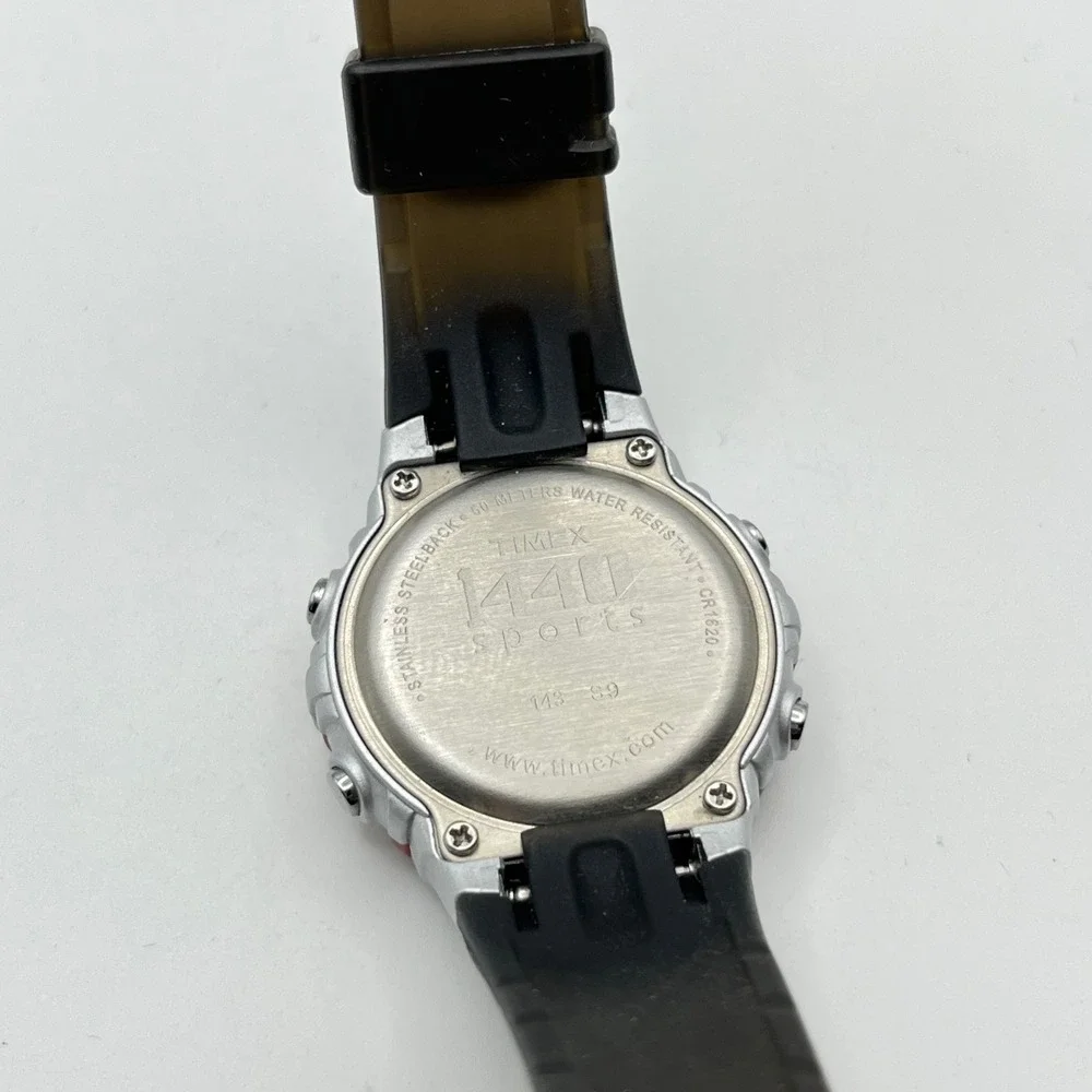 Timex 1440 Sports Digital Watch‎ Silver Red Black Resin Strap WR 50M Indiglo